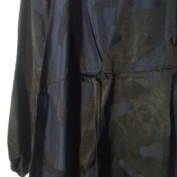 H&M Wrap Dress Women 4 Short Long Sleeve Satin Bird Print Black - Picture 10 of 15